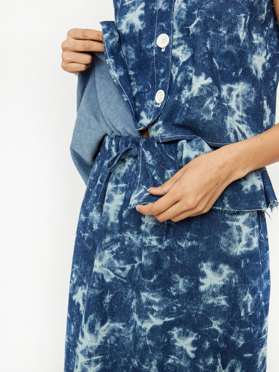 Neul Neul Acid Wash Denim Ruffle Skirt - Deep Blue - Blue