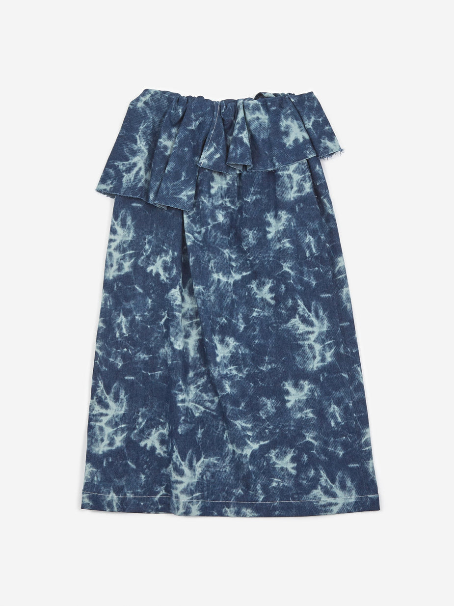 Neul Neul Acid Wash Denim Ruffle Skirt - Deep Blue - Blue