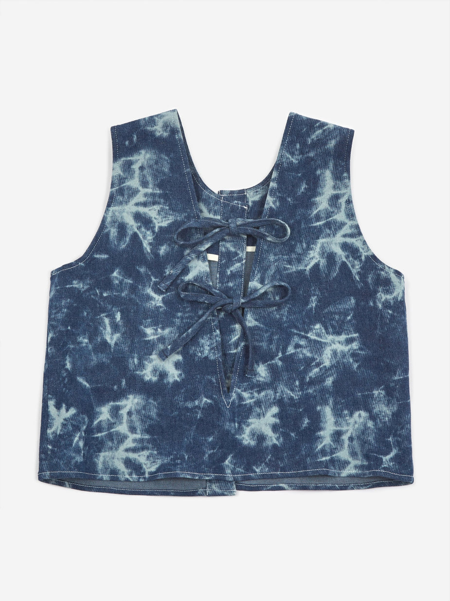 Neul Neul Acid Wash Denim String Top - Deep Blue - Blue