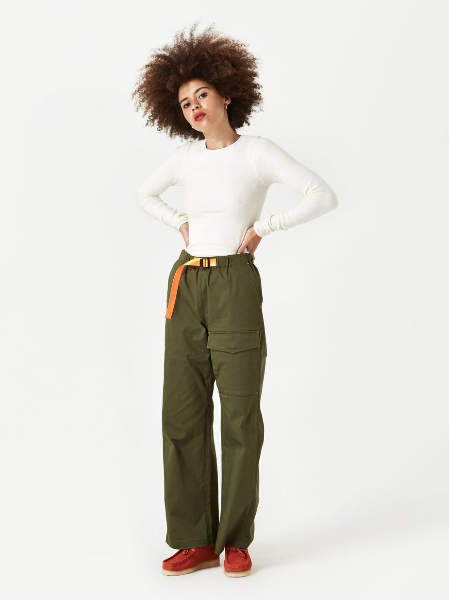 Neul Neul Colour Pointed Webbing Belt Pant - Artichoke Green - Green