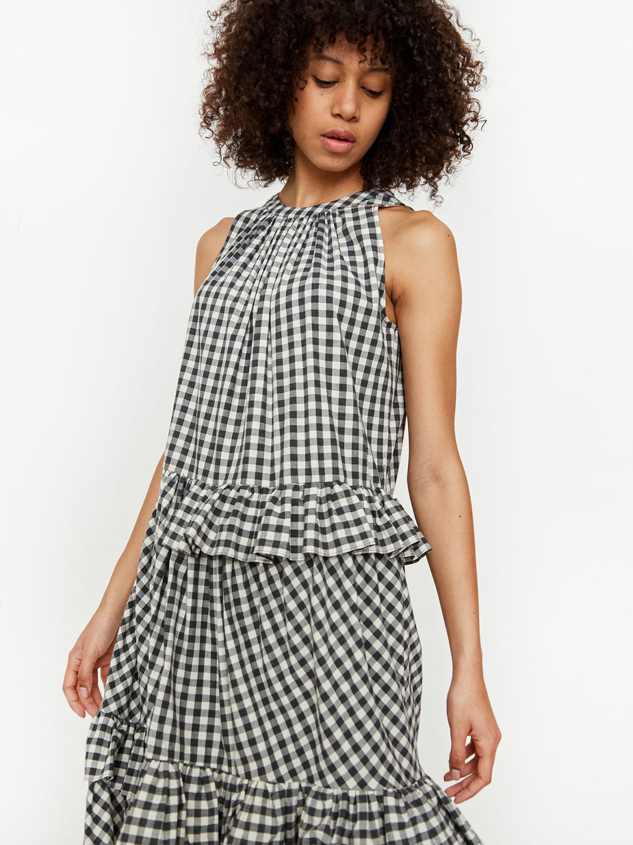 Neul Neul Frilled Trapeze Dress - Black Gingham - Black