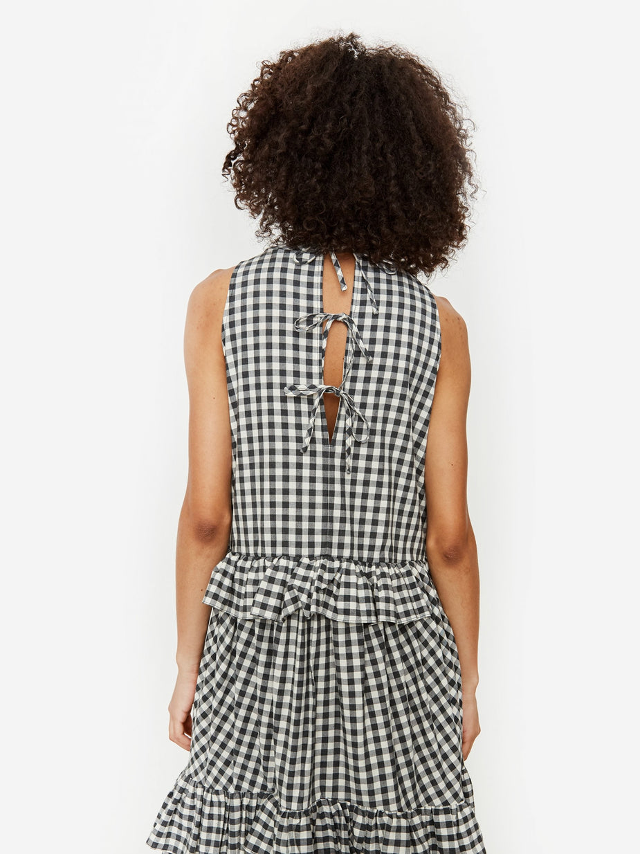 Neul Neul Frilled Trapeze Dress - Black Gingham - Black