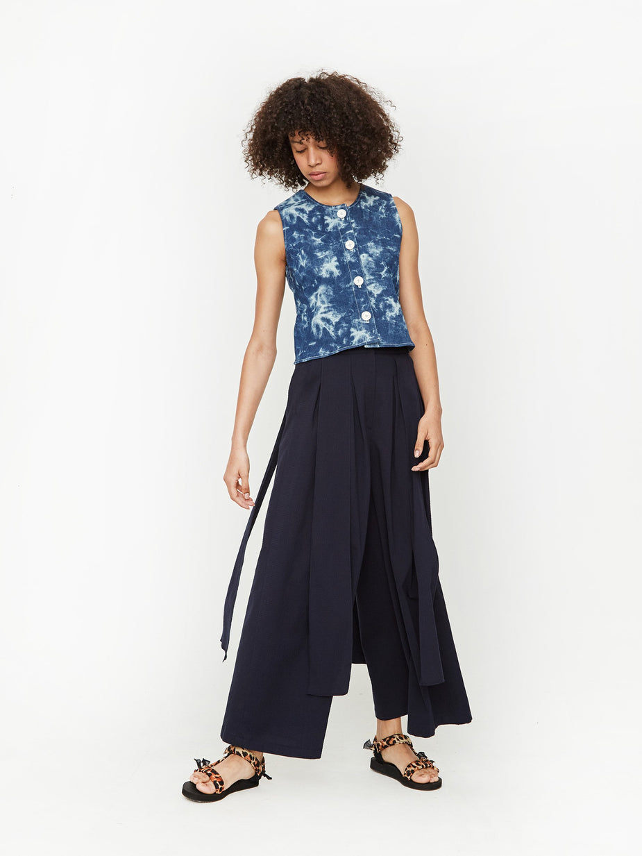 Neul Neul Suspender Wide Leg Trouser - Navy - Blue