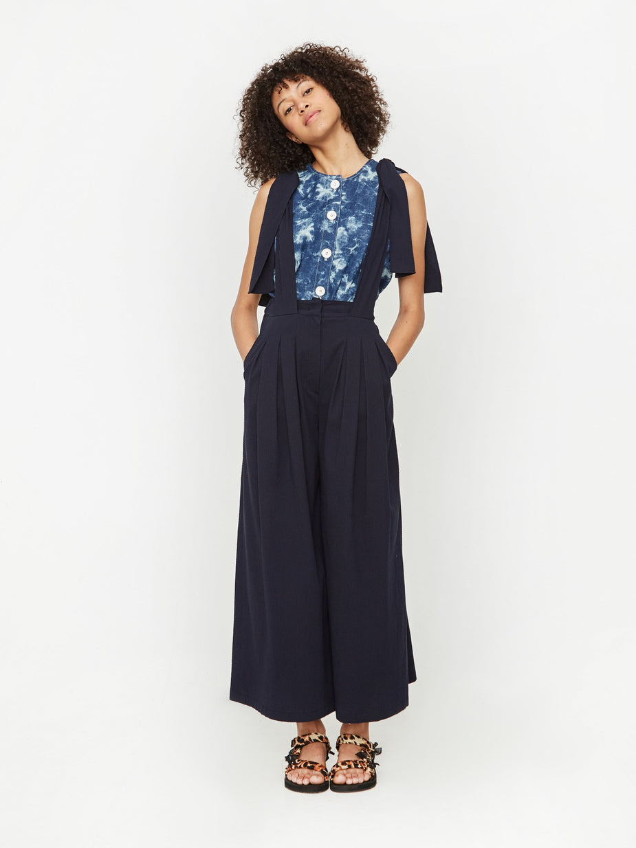 Neul Neul Suspender Wide Leg Trouser - Navy - Blue