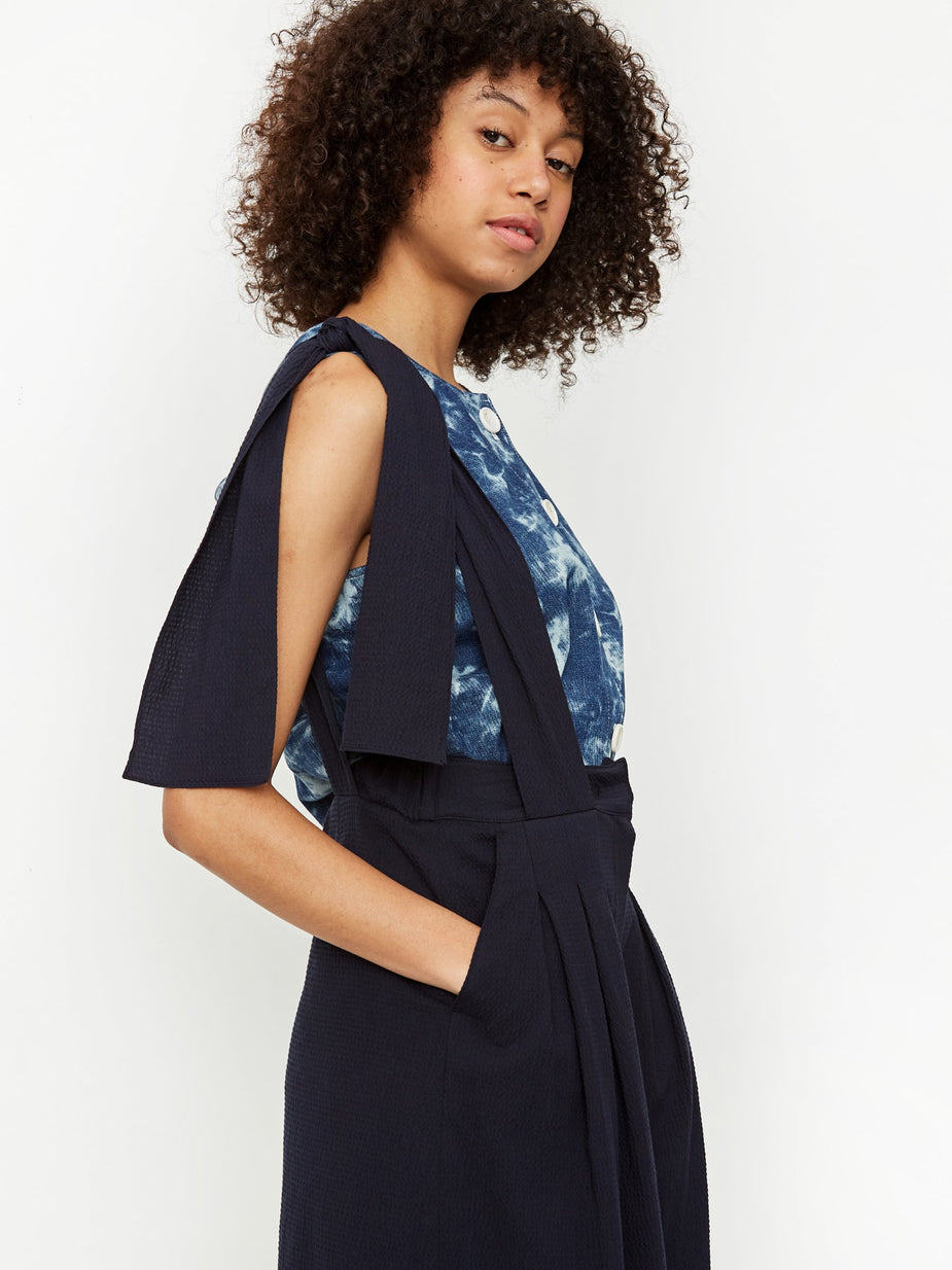 Neul Neul Suspender Wide Leg Trouser - Navy - Blue