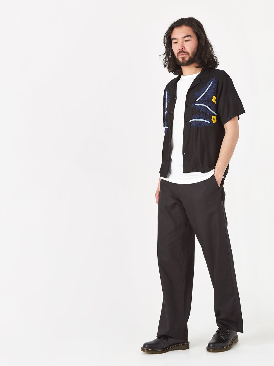 NOMA t.d. NOMA t.d. Leaf Embroidered Shirt - Black/Blue - Blue