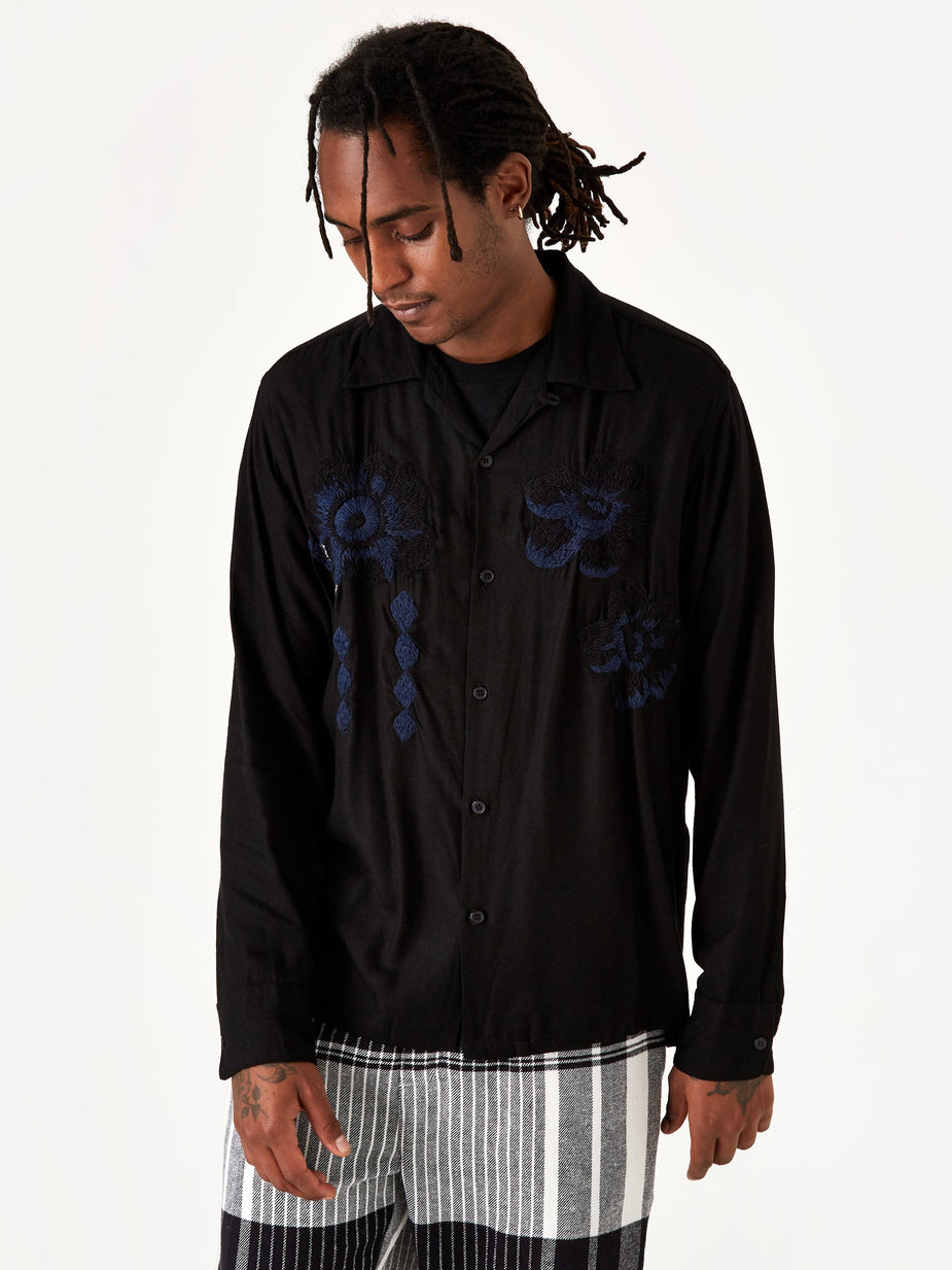 NOMA t.d. NOMA t.d. Flower Embroidered Shirt - Black - Black