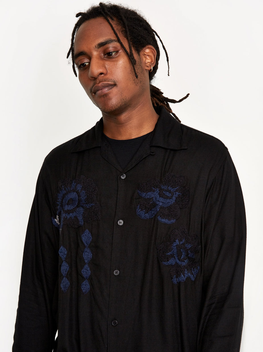 NOMA t.d. NOMA t.d. Flower Embroidered Shirt - Black - Black