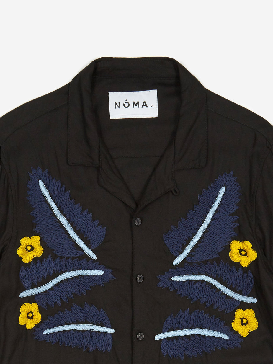 NOMA t.d. NOMA t.d. Leaf Embroidered Shirt - Black/Blue - Blue