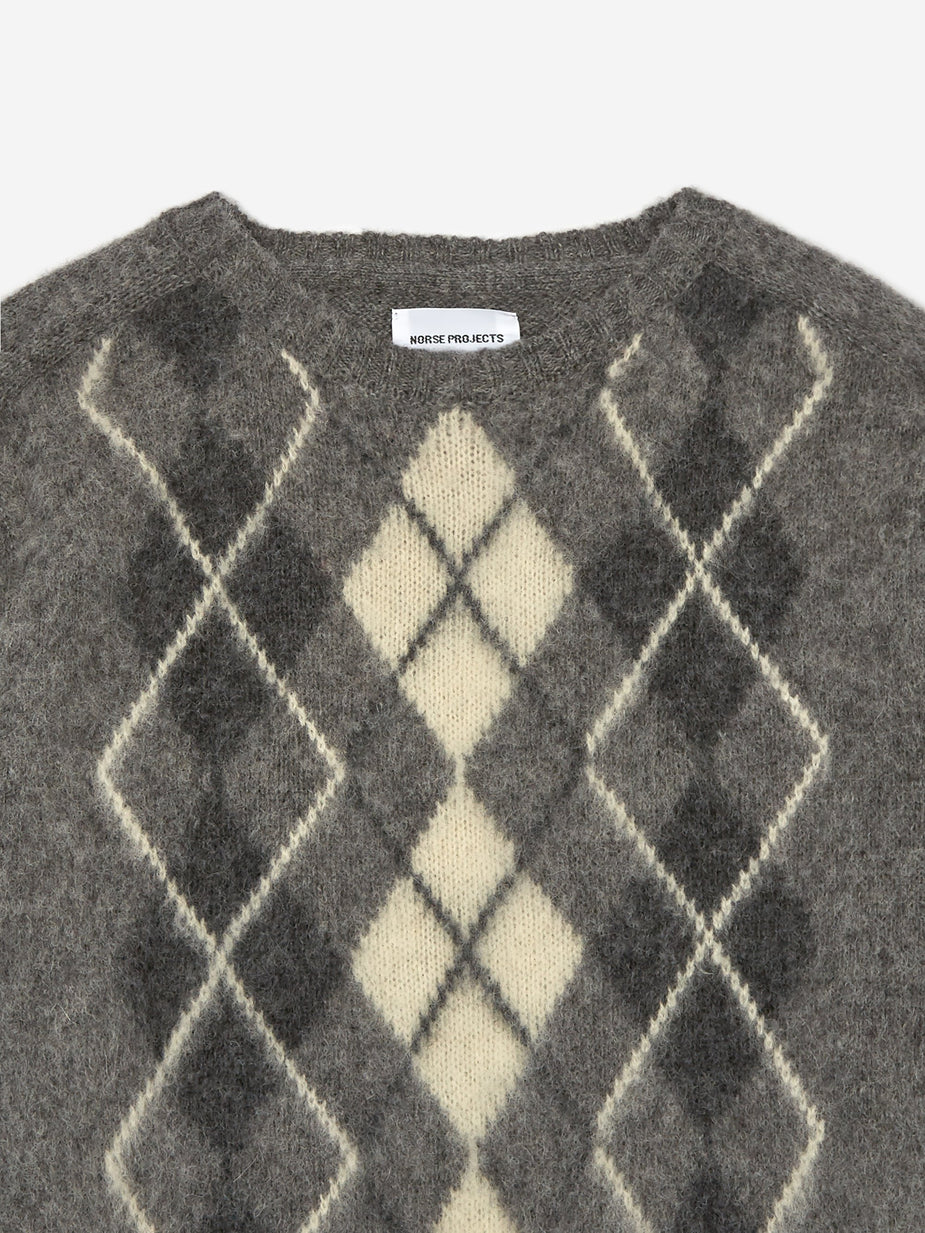 Norse Projects Norse Projects Birnir Brushed Argyle Jumper - Light Grey - Grey
