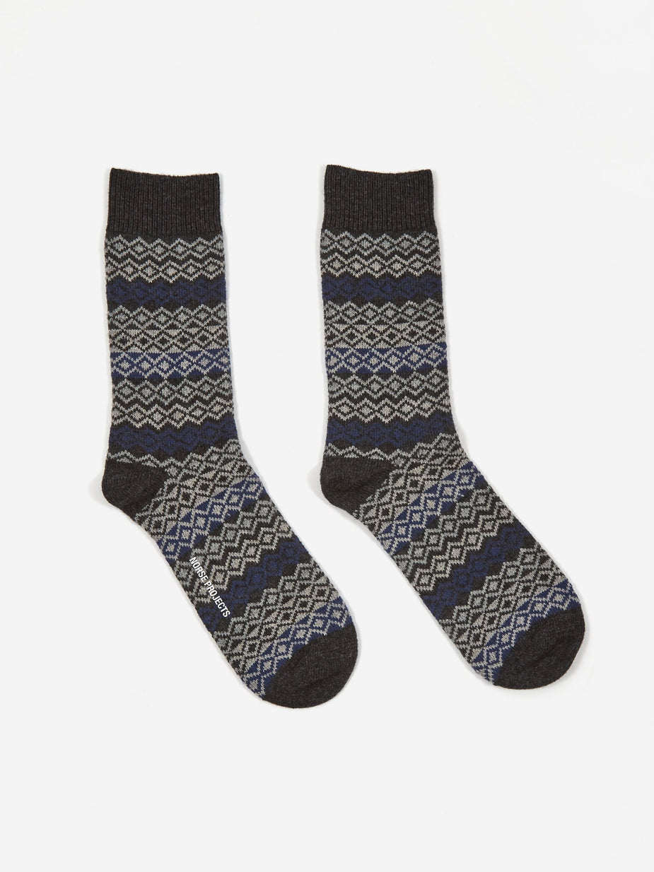Norse Projects Norse Projects Bjarki Fairisle Socks - Charcoal Melange - Grey