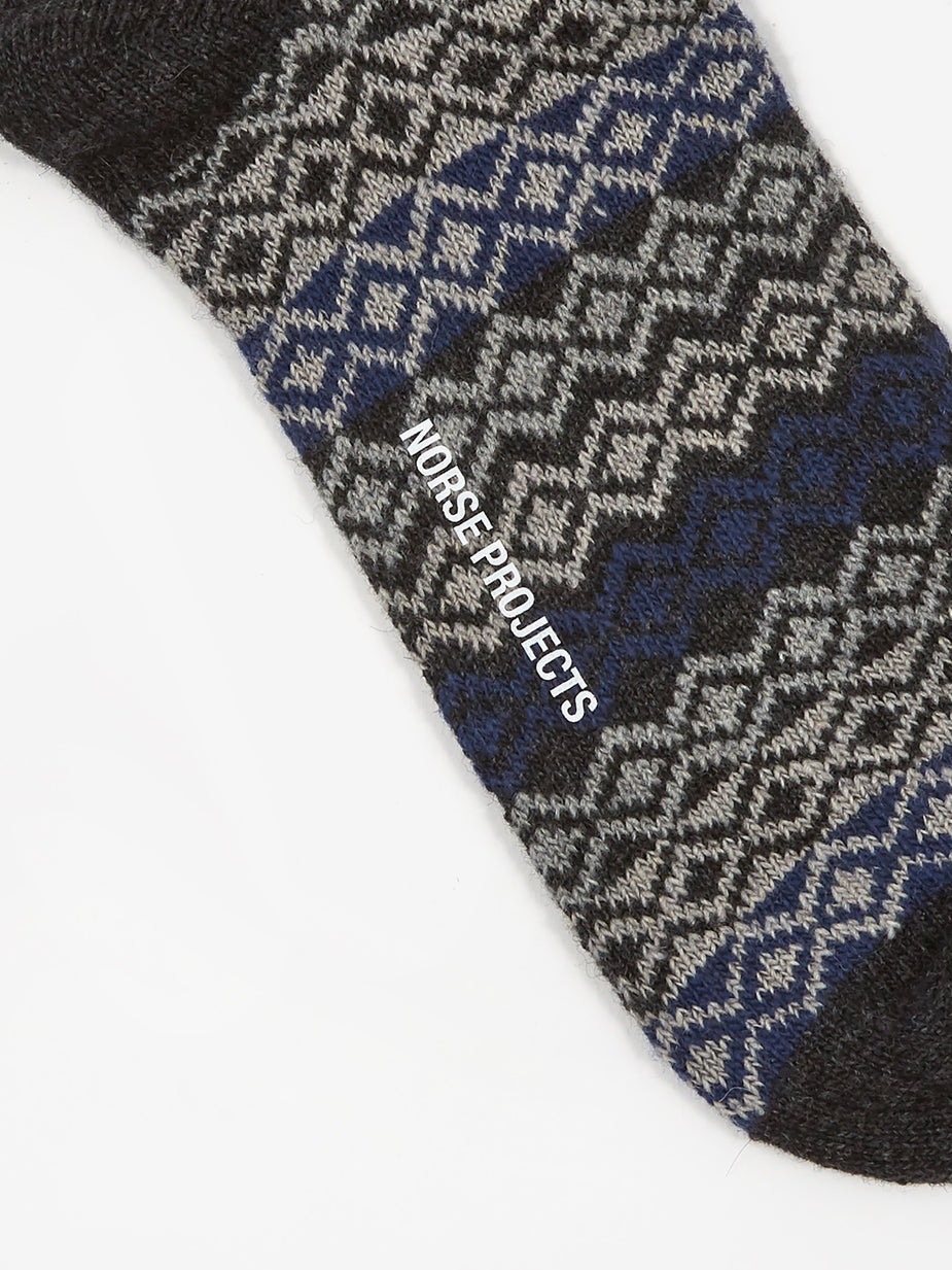 Norse Projects Norse Projects Bjarki Fairisle Socks - Charcoal Melange - Grey