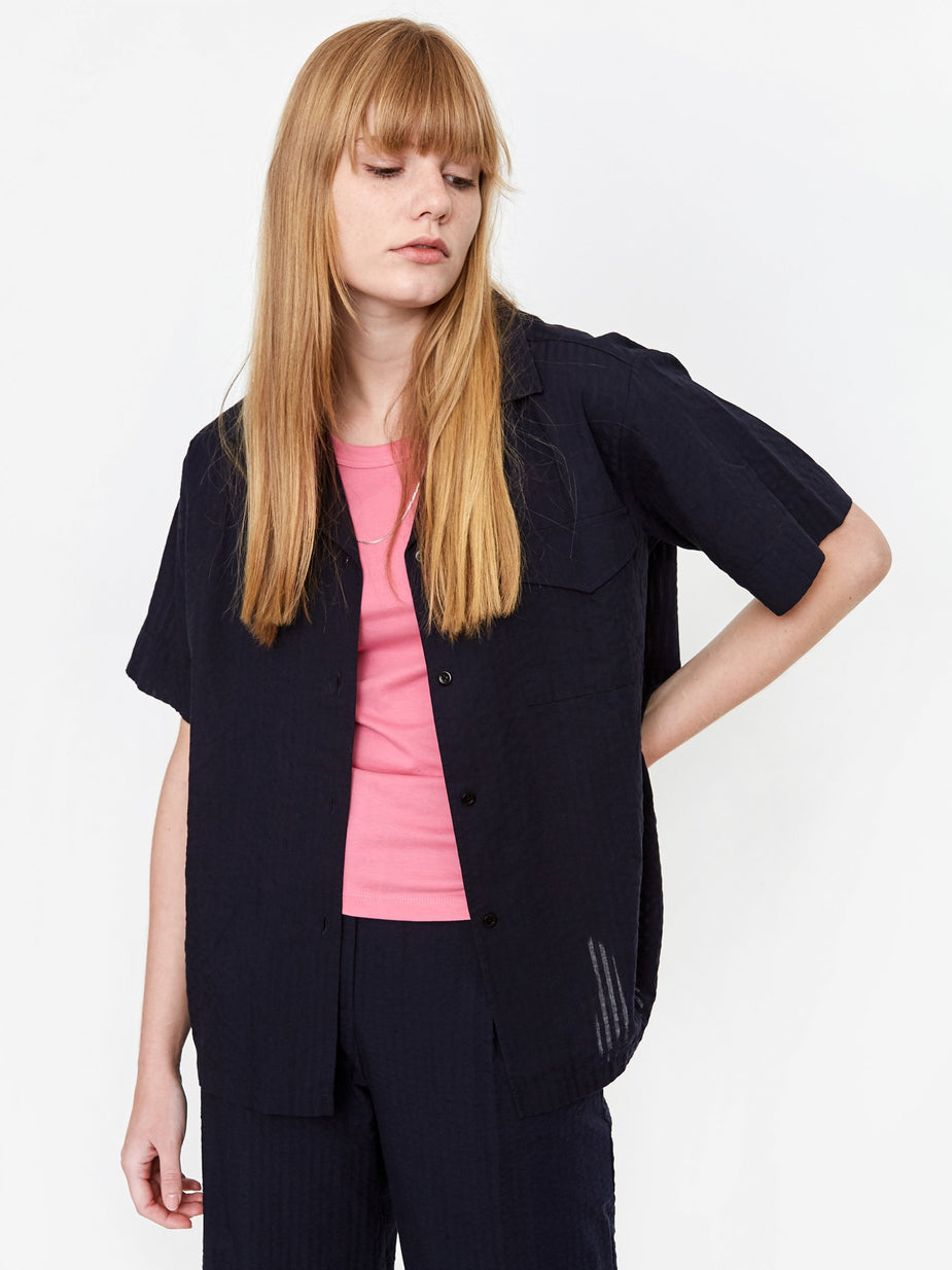 Norse Projects Norse Projects Hermine Seersucker Shirt - Dark Navy - Blue