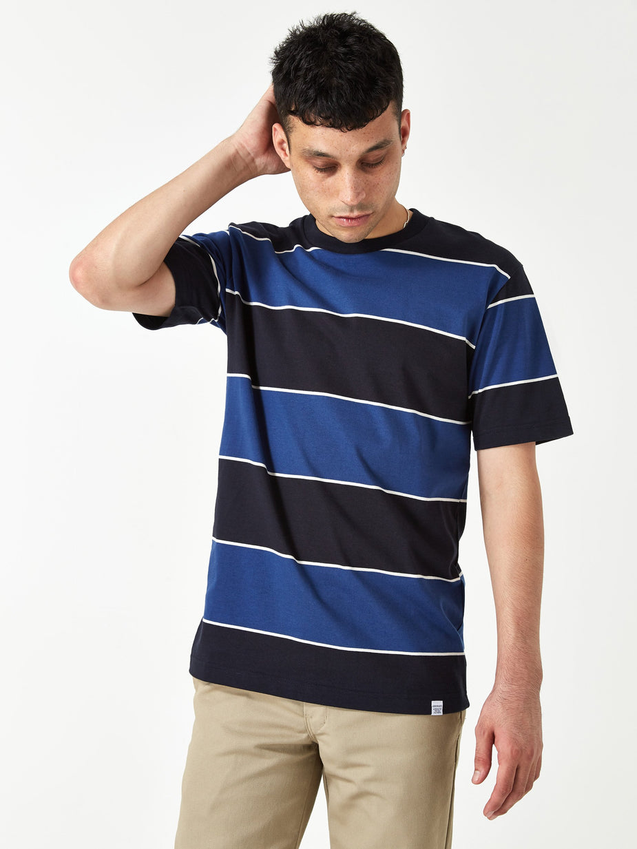 Norse Projects Norse Projects Johannes 3 Stripe Shortsleeve T-Shirt - Twilight Blue - Blue