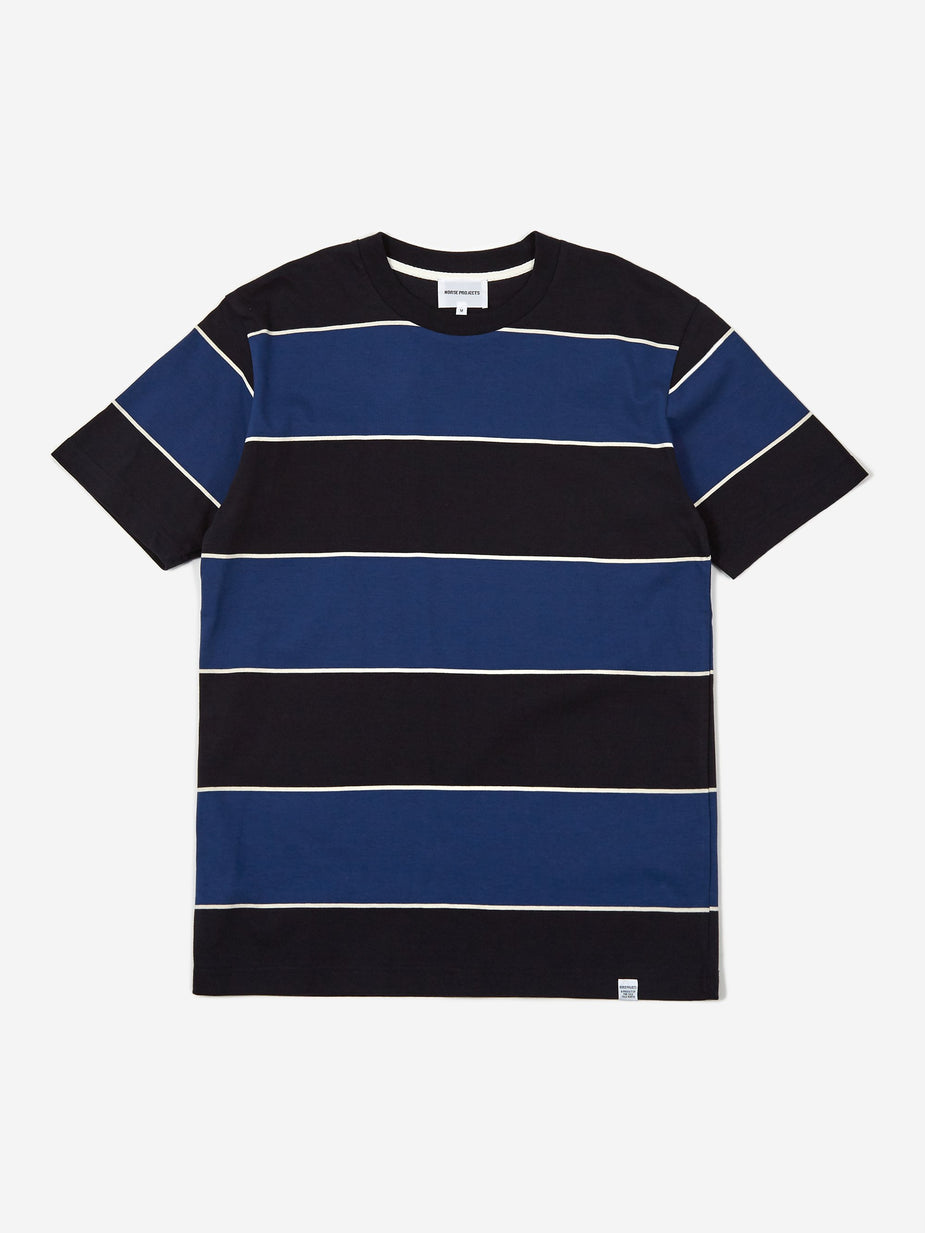 Norse Projects Norse Projects Johannes 3 Stripe Shortsleeve T-Shirt - Twilight Blue - Blue