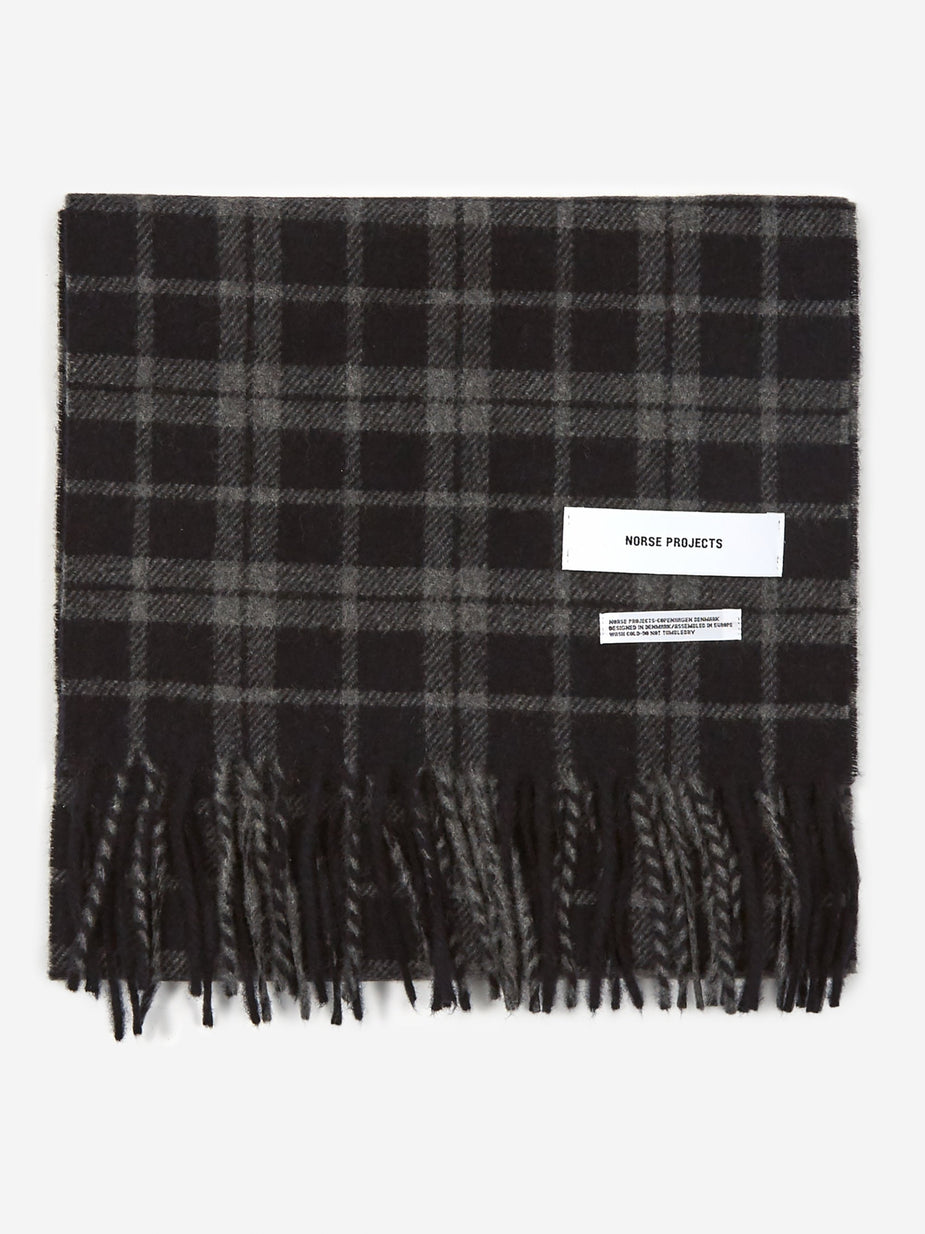 Norse Projects Norse Projects Lambswool Check Scarf - Dark Navy - Blue
