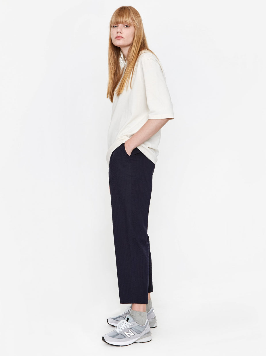 Norse Projects Norse Projects Nine Cropped Seersucker Trouser - Dark Navy - Blue