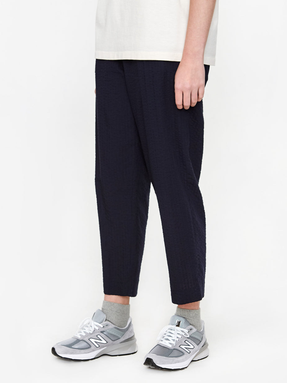 Norse Projects Norse Projects Nine Cropped Seersucker Trouser - Dark Navy - Blue