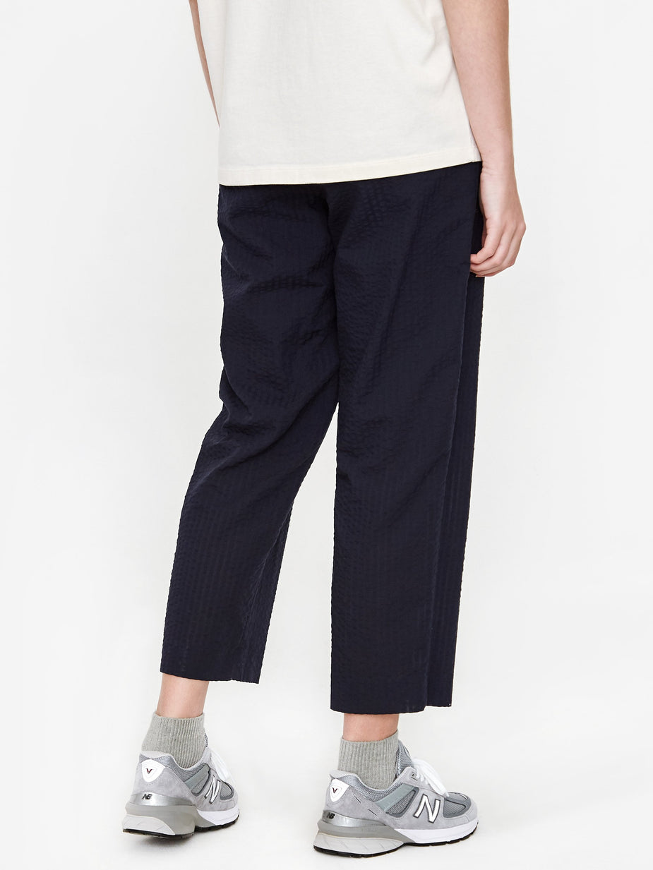 Norse Projects Norse Projects Nine Cropped Seersucker Trouser - Dark Navy - Blue