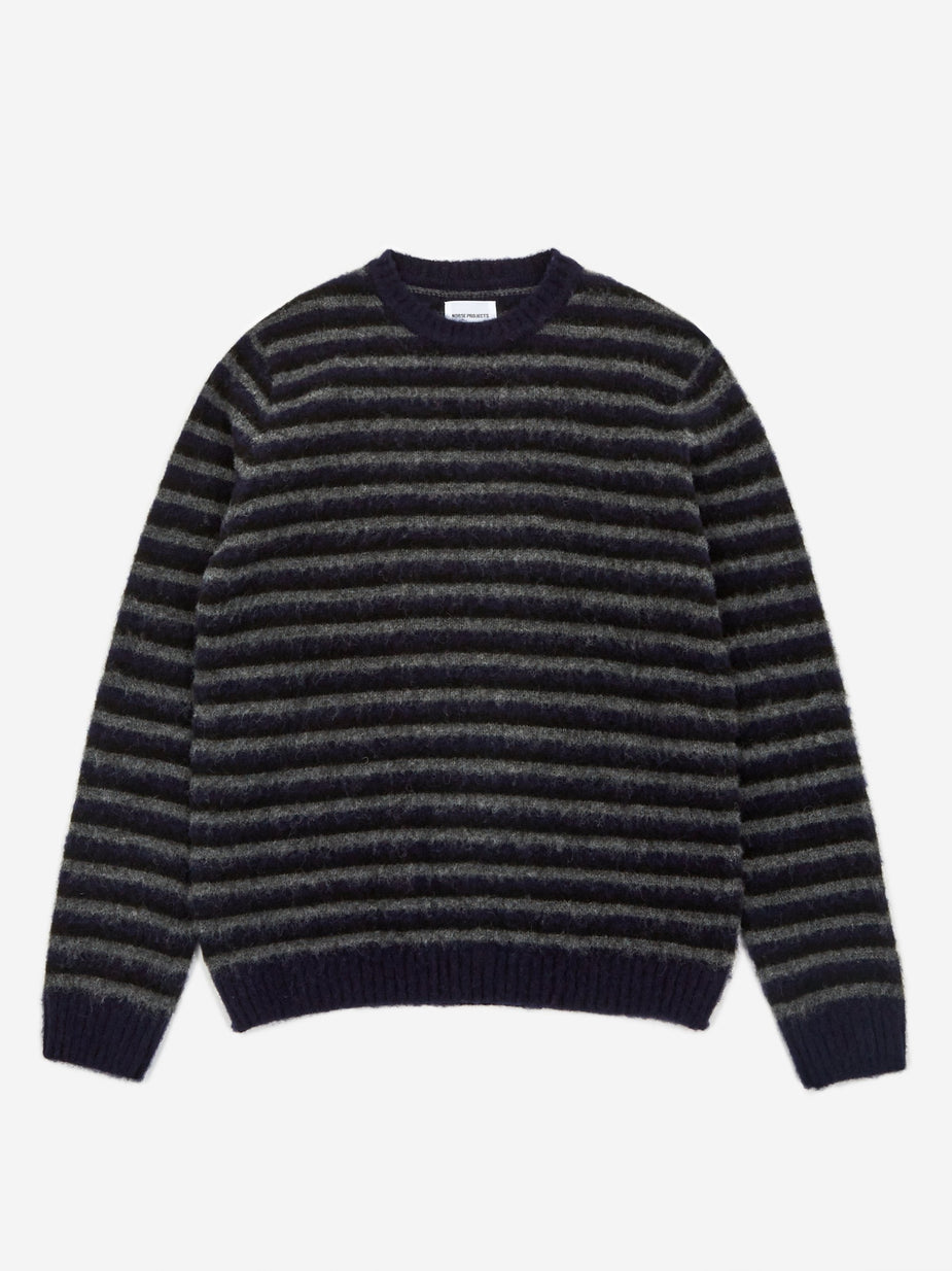 Norse Projects Norse Projects Sigfred Brushed Stripe Jumper - Dark Navy - Blue