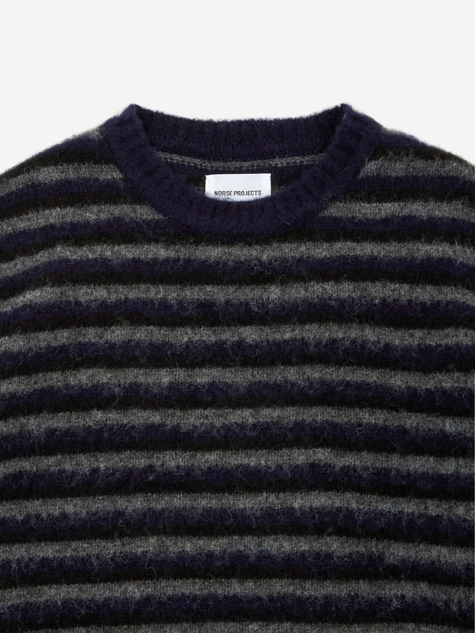 Norse Projects Norse Projects Sigfred Brushed Stripe Jumper - Dark Navy - Blue
