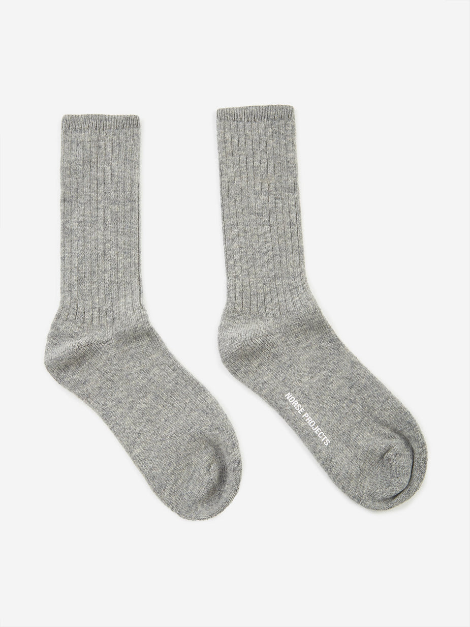 Norse Projects Norse Projects Siggy Wool Sock - Light Grey Melange - Grey
