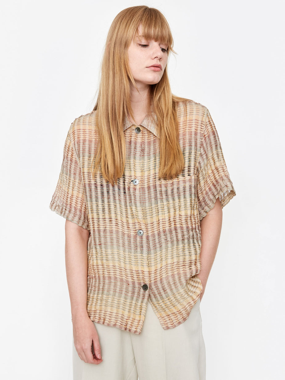 Our Legacy Our Legacy Short Sleeve Square Shirt - Red Stripe Structure - Red