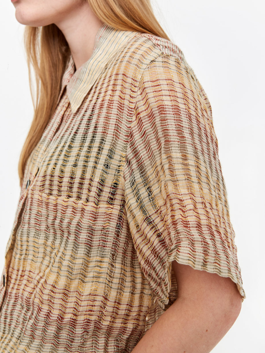 Our Legacy Our Legacy Short Sleeve Square Shirt - Red Stripe Structure - Red