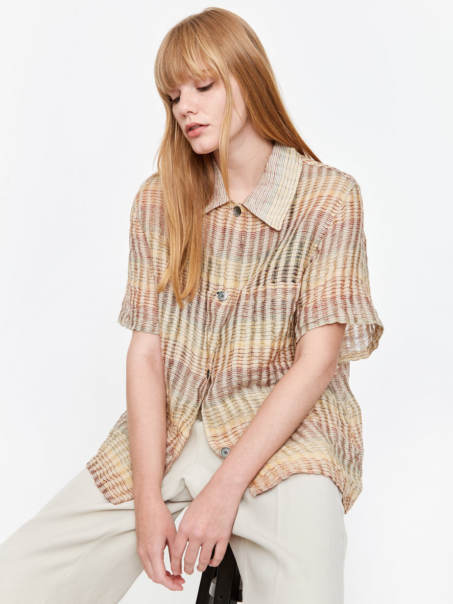 Our Legacy Our Legacy Short Sleeve Square Shirt - Red Stripe Structure - Red