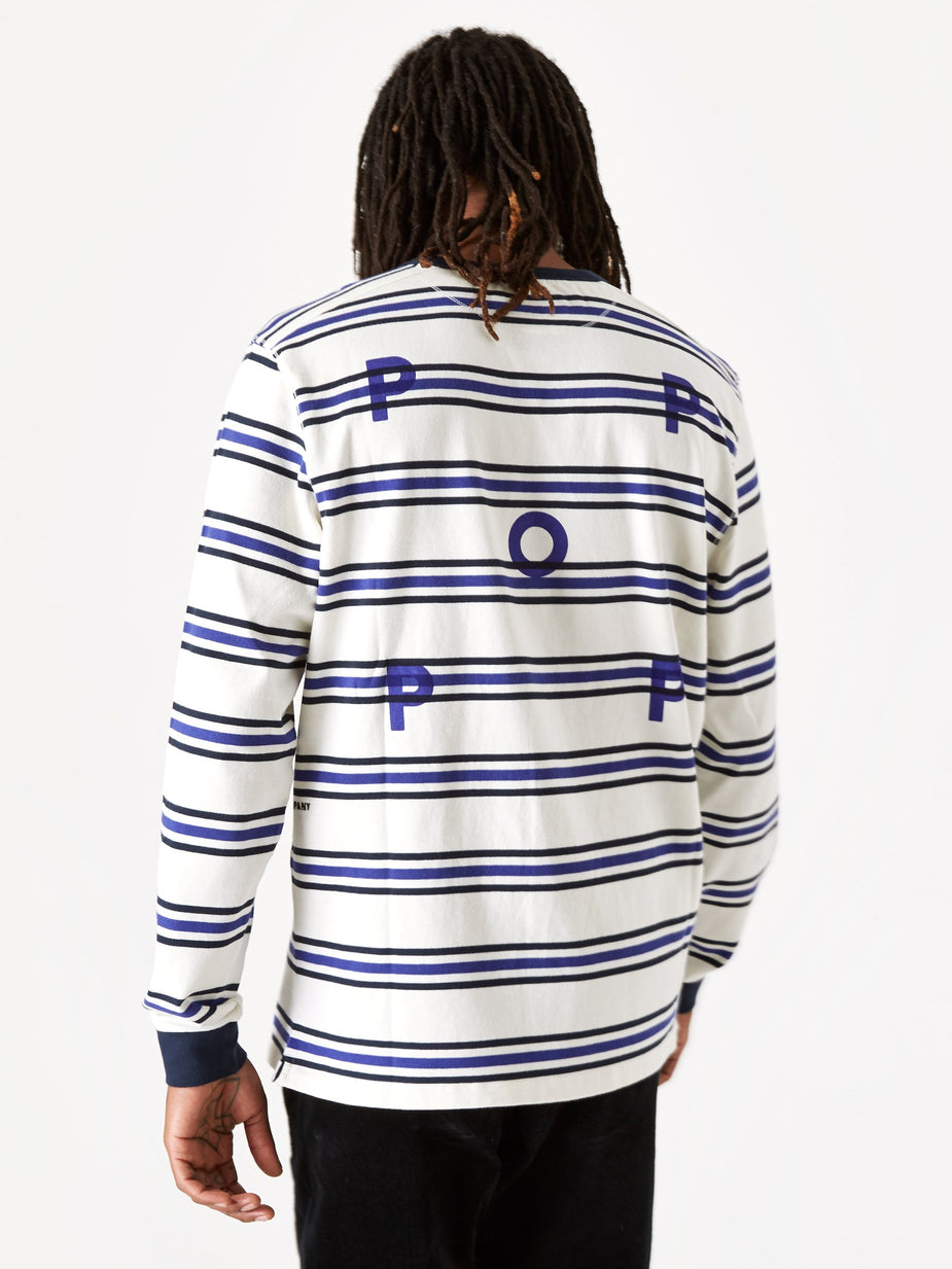Pop Trading Company Pop Trading Company Harold Stripe Longsleeve T-Shirt - Off White/Grape - White