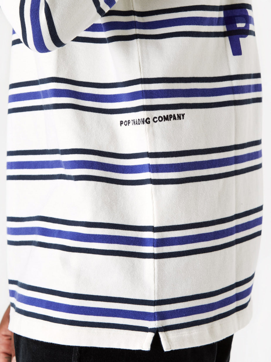 Pop Trading Company Pop Trading Company Harold Stripe Longsleeve T-Shirt - Off White/Grape - White