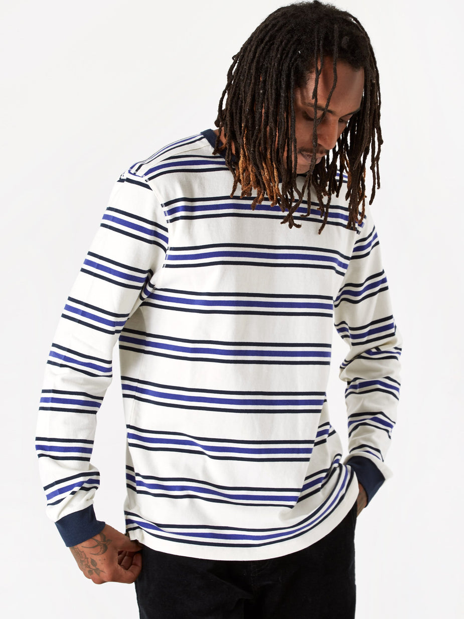 Pop Trading Company Pop Trading Company Harold Stripe Longsleeve T-Shirt - Off White/Grape - White