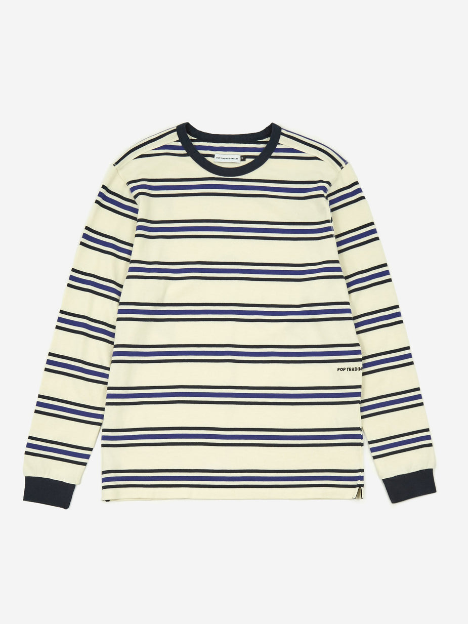Pop Trading Company Pop Trading Company Harold Stripe Longsleeve T-Shirt - Off White/Grape - White