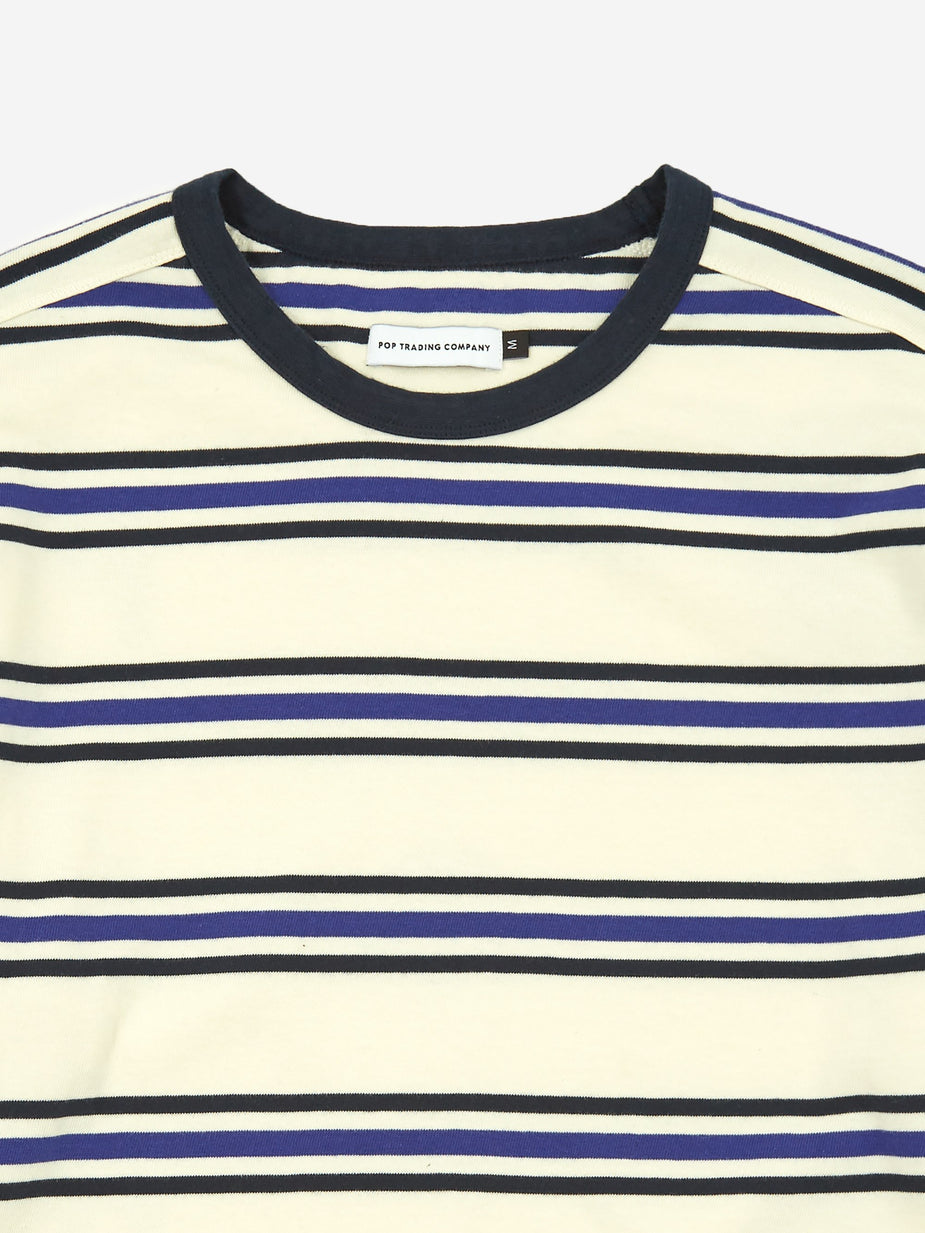 Pop Trading Company Pop Trading Company Harold Stripe Longsleeve T-Shirt - Off White/Grape - White
