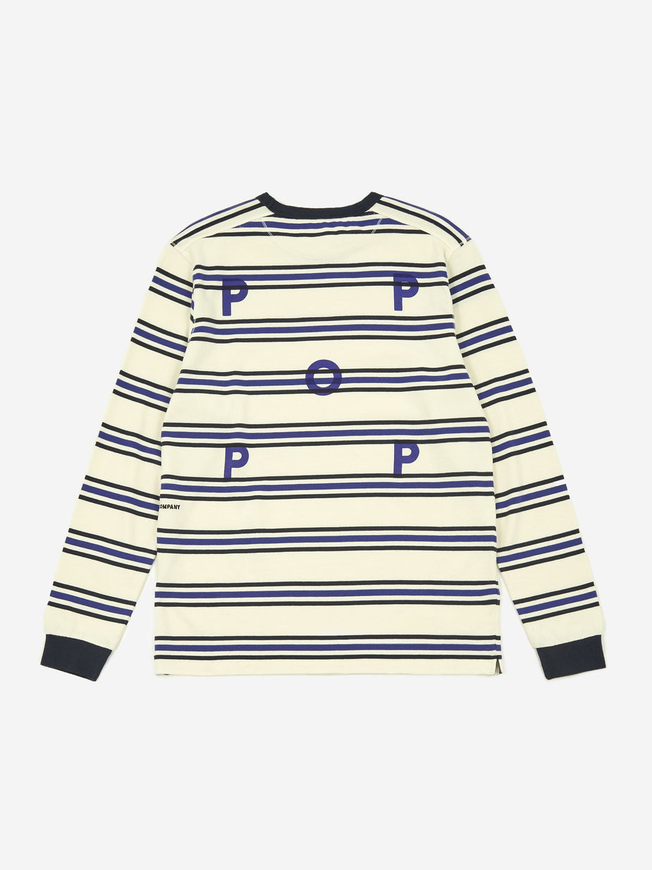 Pop Trading Company Pop Trading Company Harold Stripe Longsleeve T-Shirt - Off White/Grape - White