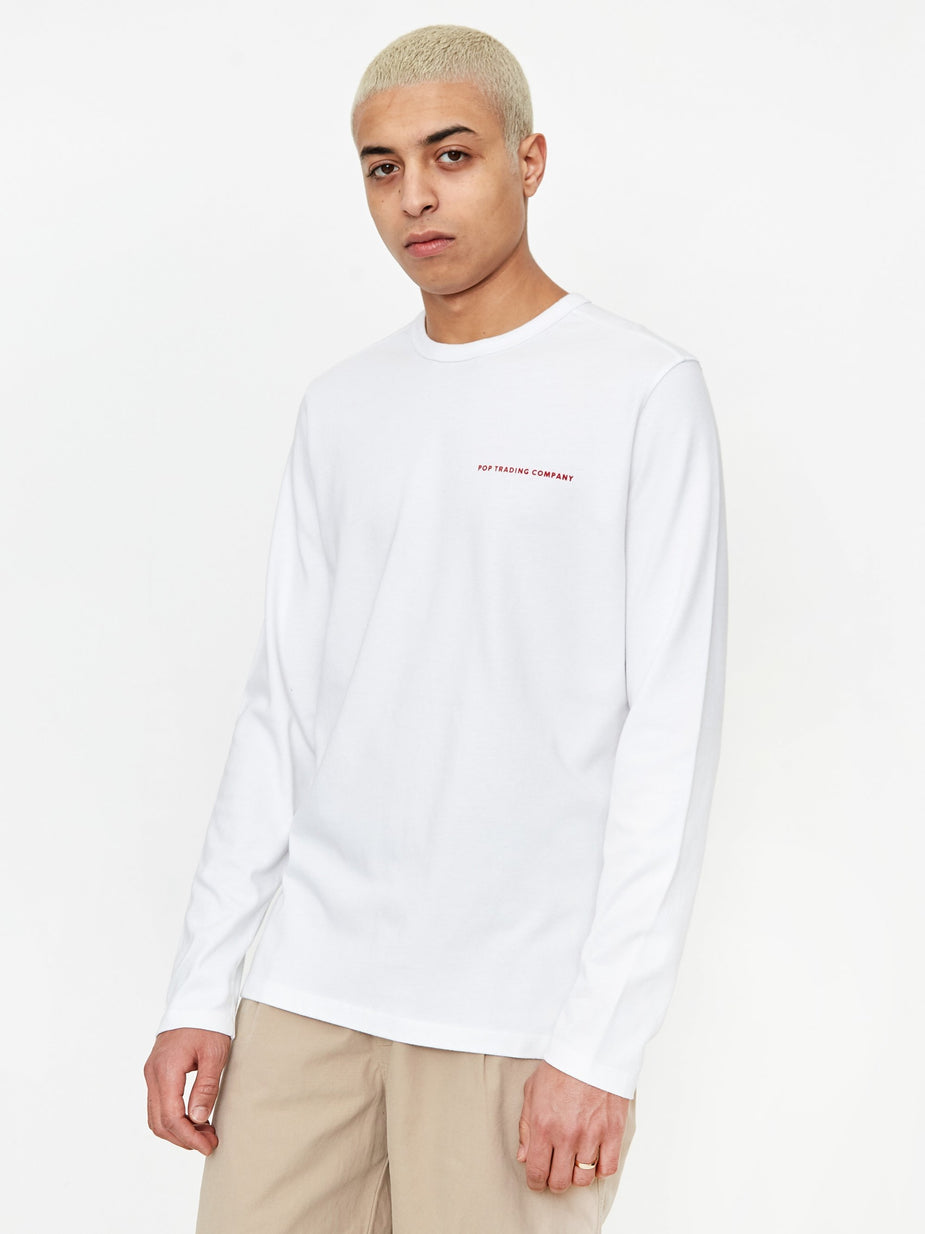 Pop Trading Company Pop Trading Company Logo Longsleeve T-Shirt - White/Pepper Red - Red