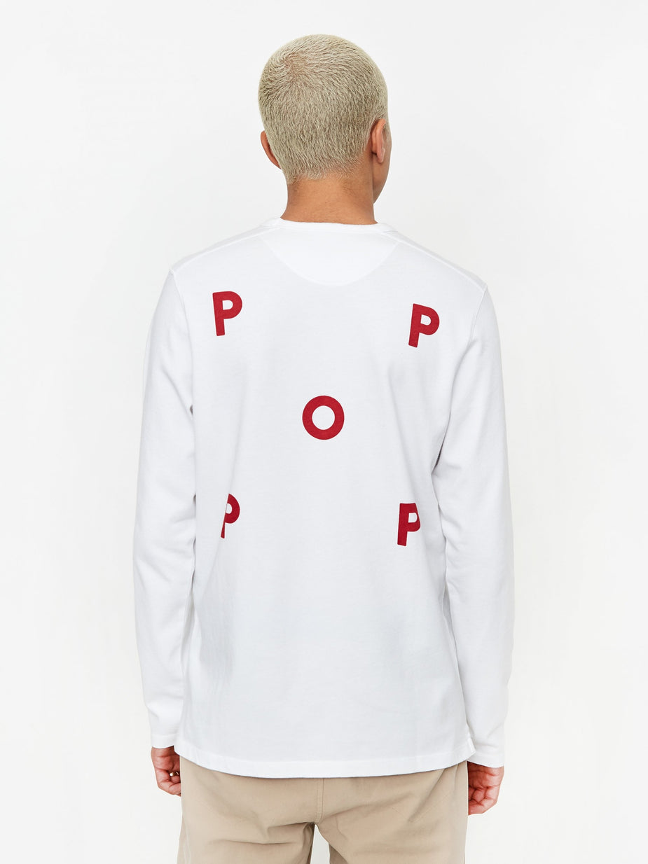 Pop Trading Company Pop Trading Company Logo Longsleeve T-Shirt - White/Pepper Red - Red