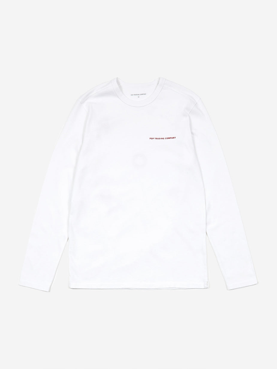 Pop Trading Company Pop Trading Company Logo Longsleeve T-Shirt - White/Pepper Red - Red
