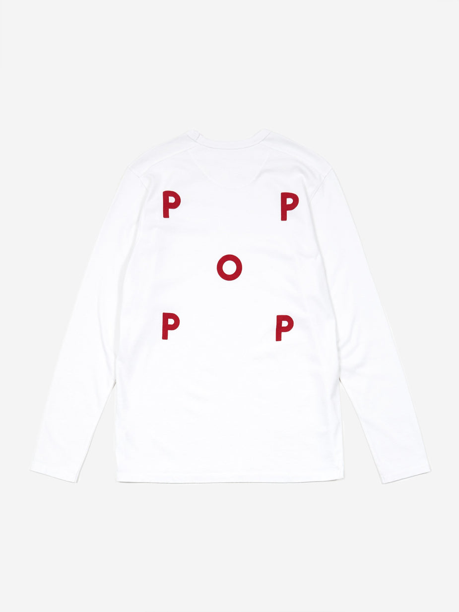 Pop Trading Company Pop Trading Company Logo Longsleeve T-Shirt - White/Pepper Red - Red