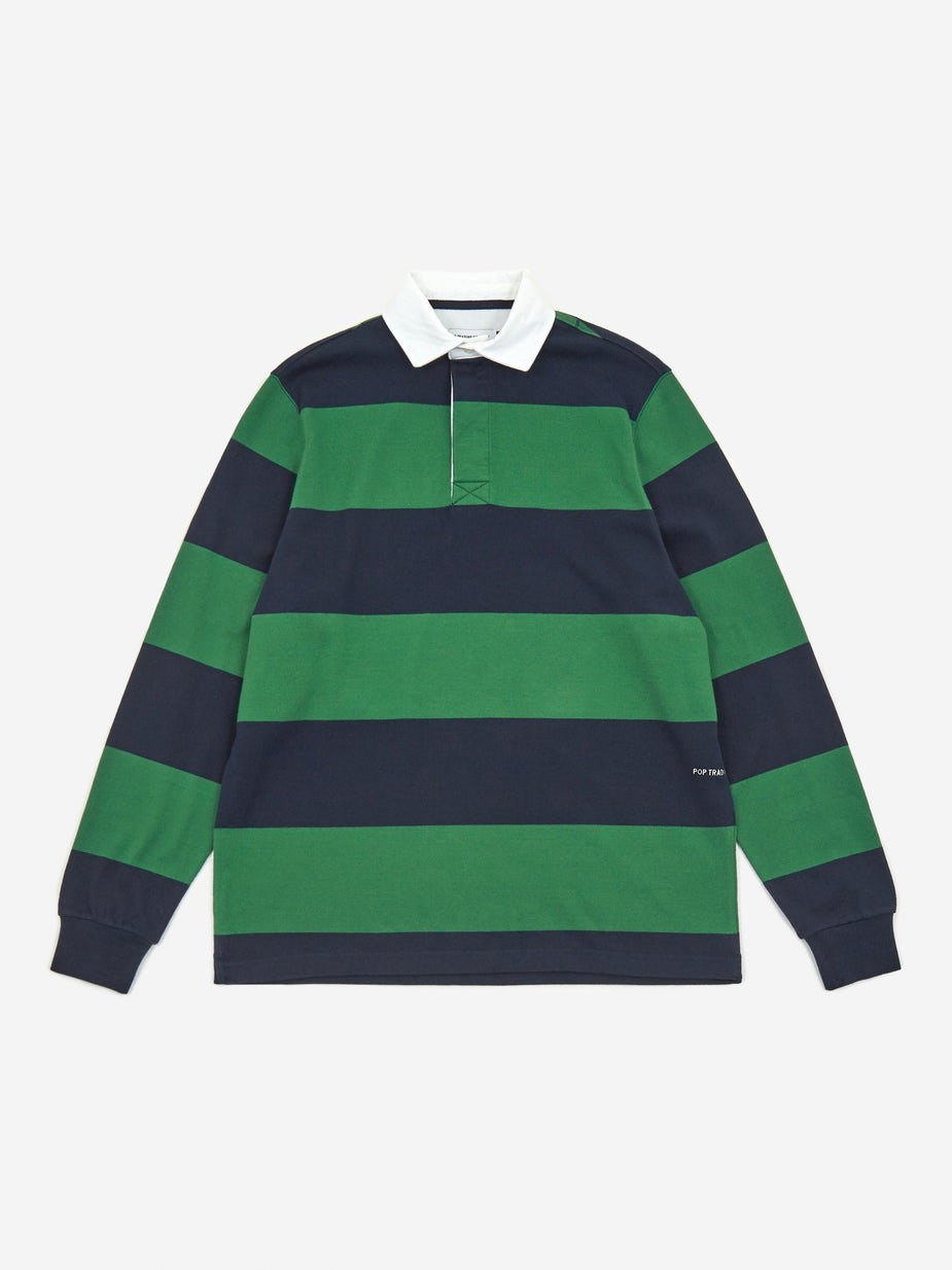 Pop Trading Company Pop Trading Company Logo Rugby Shirt - Kelly Green/Navy - Green