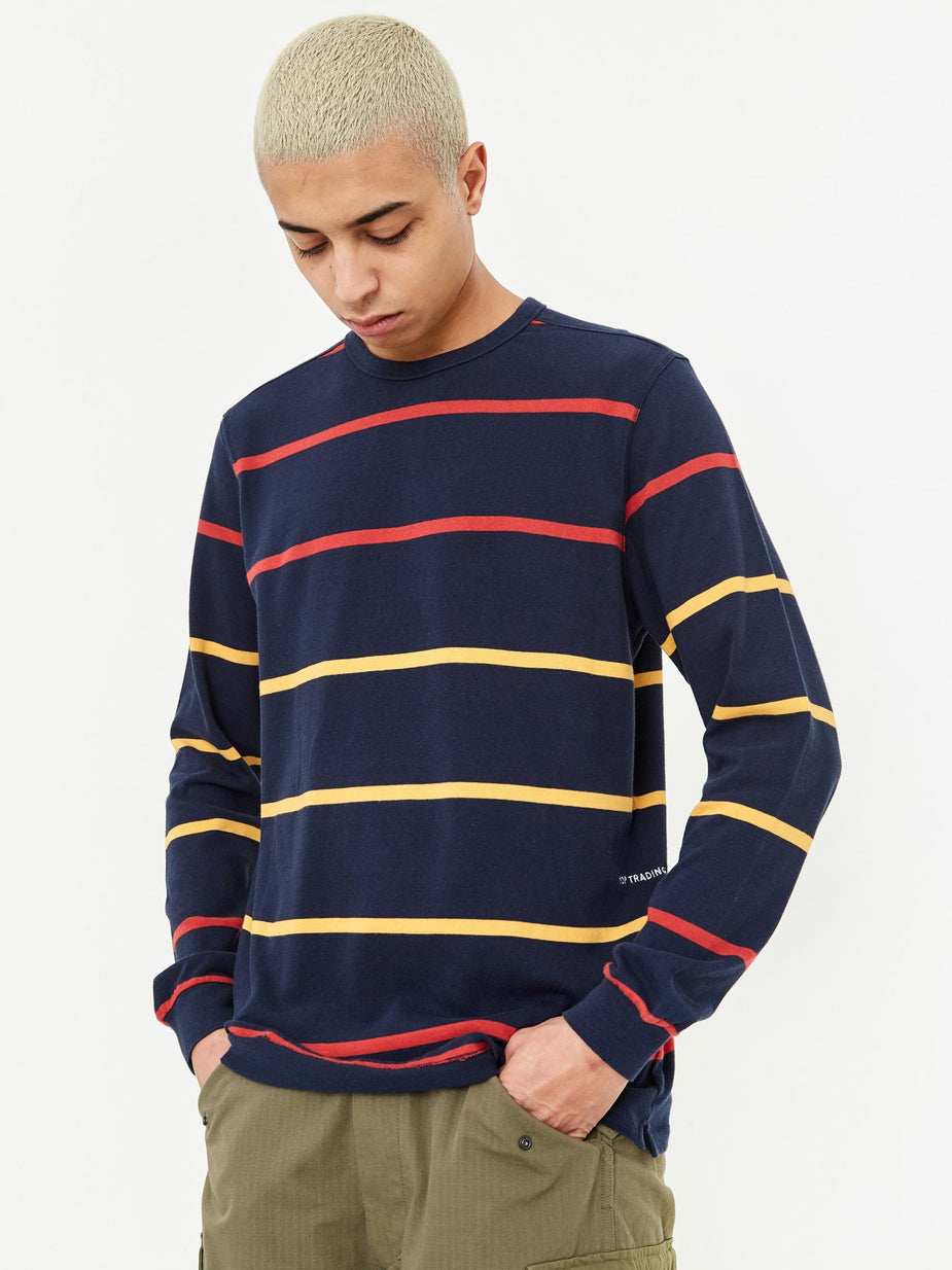 Pop Trading Company Pop Trading Company Striped Longsleeve T-Shirt - Navy/Red/Yellow - Red