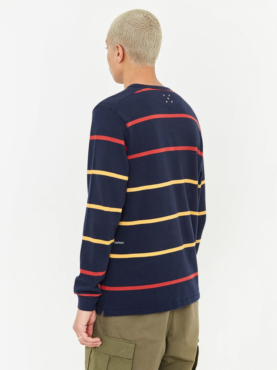 Pop Trading Company Pop Trading Company Striped Longsleeve T-Shirt - Navy/Red/Yellow - Red