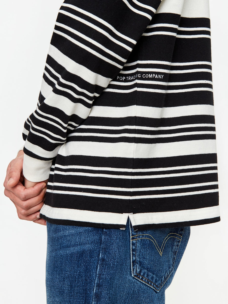 Pop Trading Company Pop Trading Company Striped Rugby Shirt - Off White/Black - Black