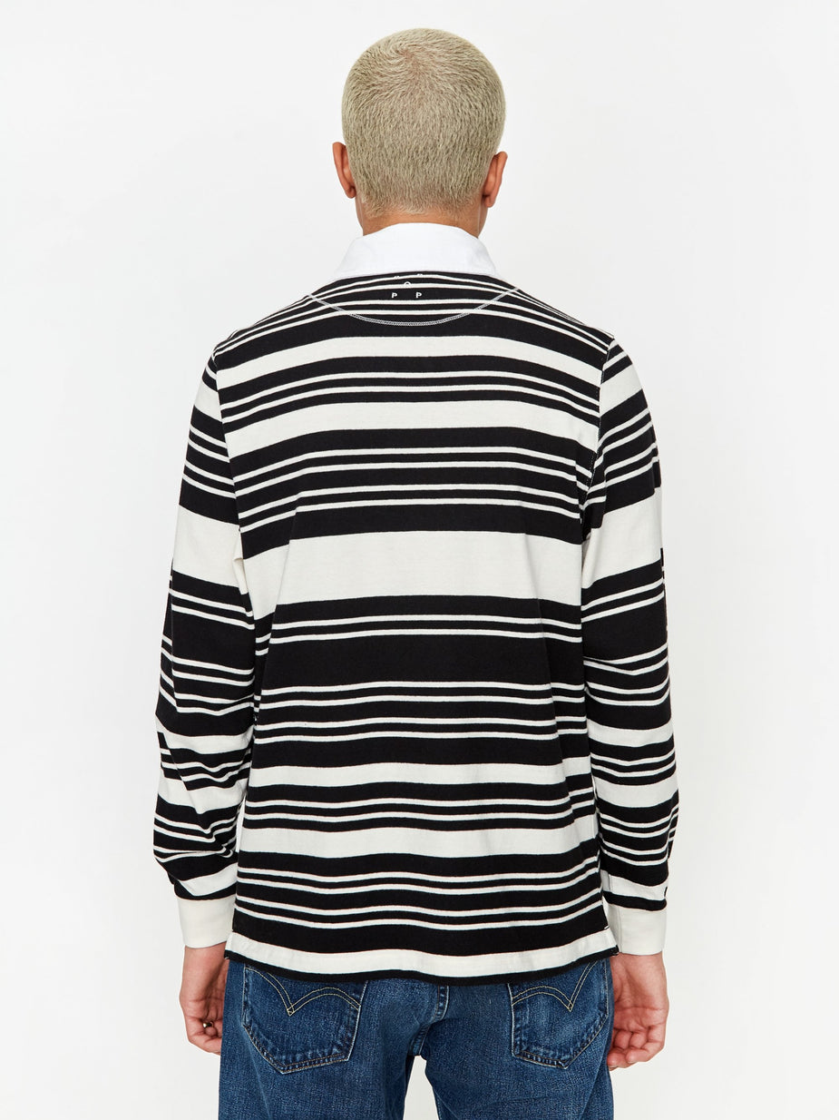 Pop Trading Company Pop Trading Company Striped Rugby Shirt - Off White/Black - Black