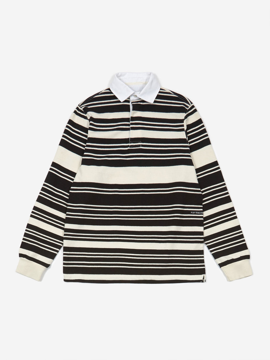 Pop Trading Company Pop Trading Company Striped Rugby Shirt - Off White/Black - Black