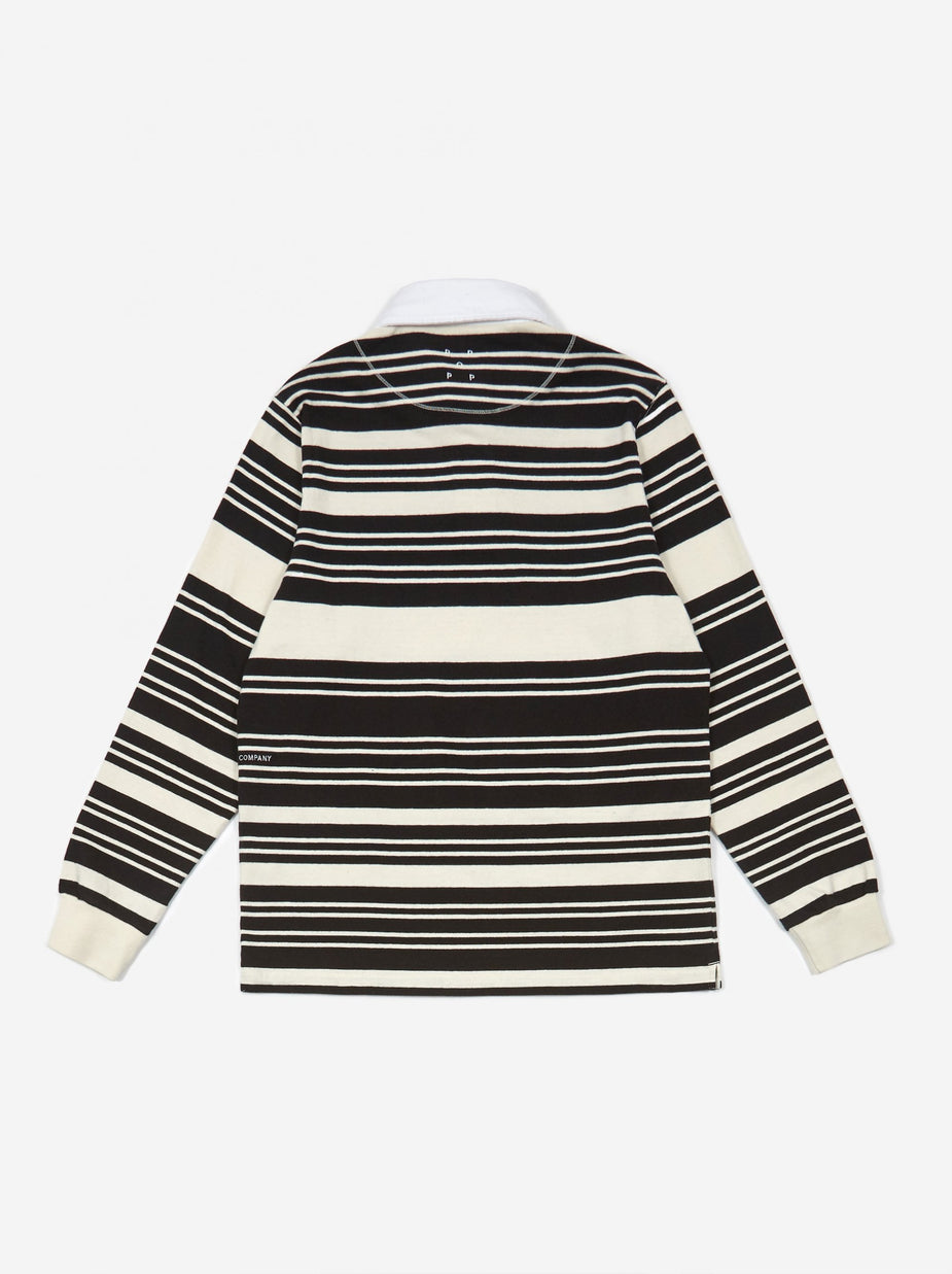Pop Trading Company Pop Trading Company Striped Rugby Shirt - Off White/Black - Black