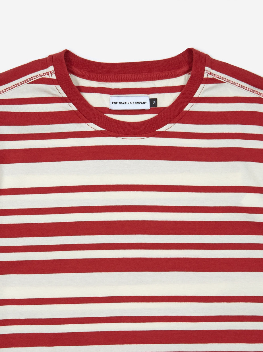 Pop Trading Company Pop Trading Company Striped Shortsleeve T-Shirt - Pepper Red/Off White - Red