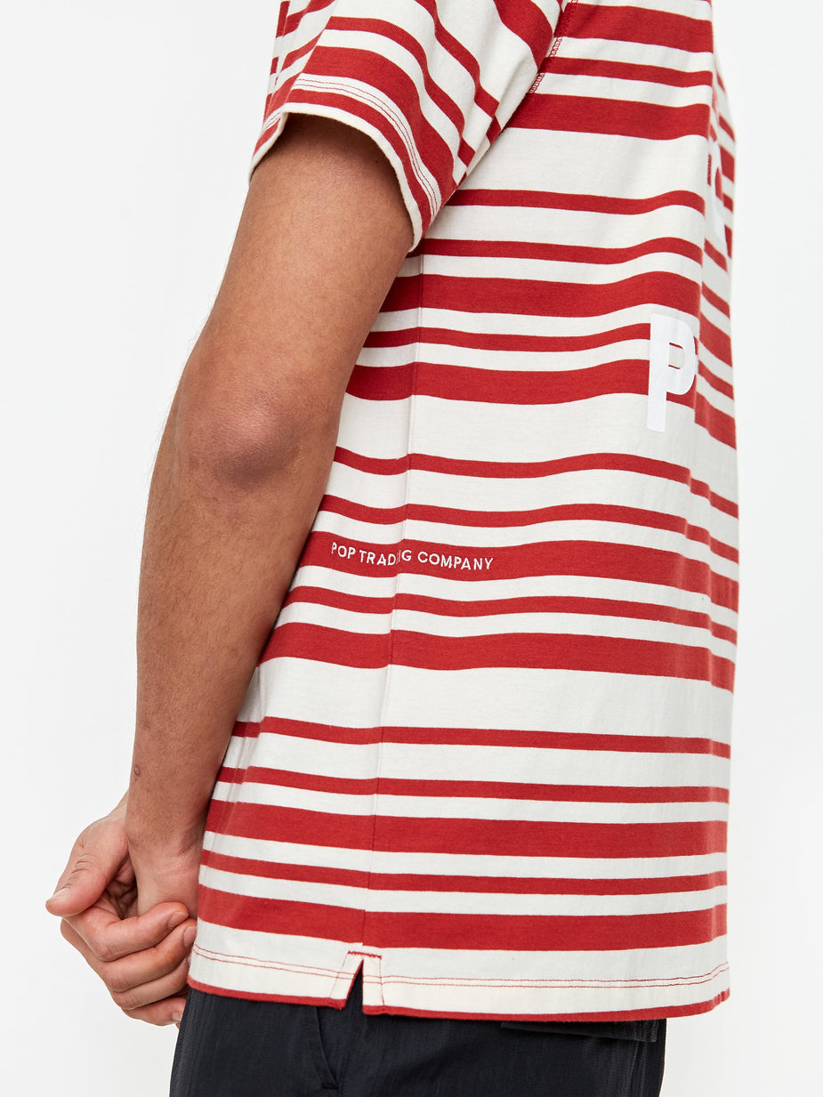 Pop Trading Company Pop Trading Company Striped Shortsleeve T-Shirt - Pepper Red/Off White - Red