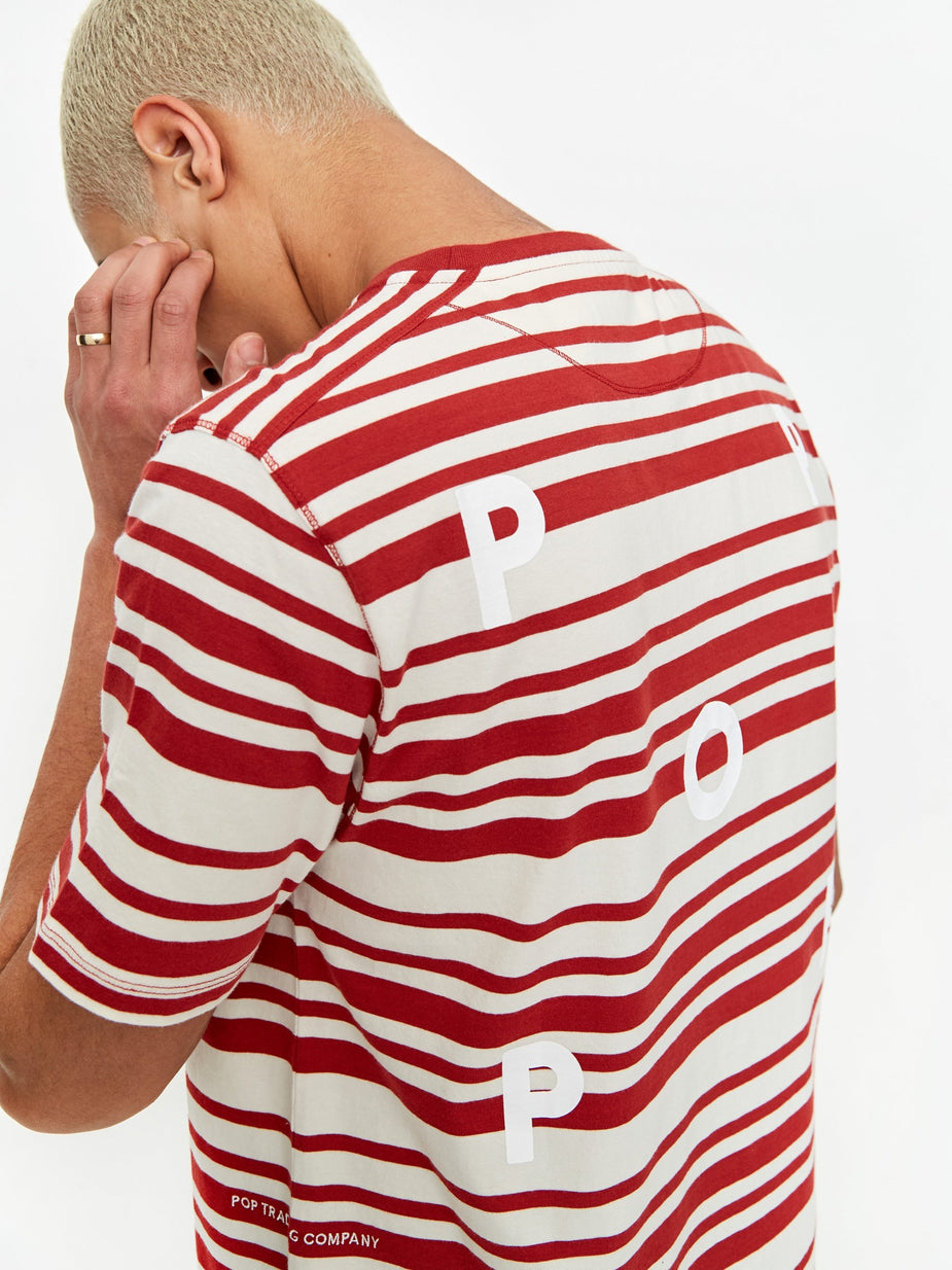 Pop Trading Company Pop Trading Company Striped Shortsleeve T-Shirt - Pepper Red/Off White - Red
