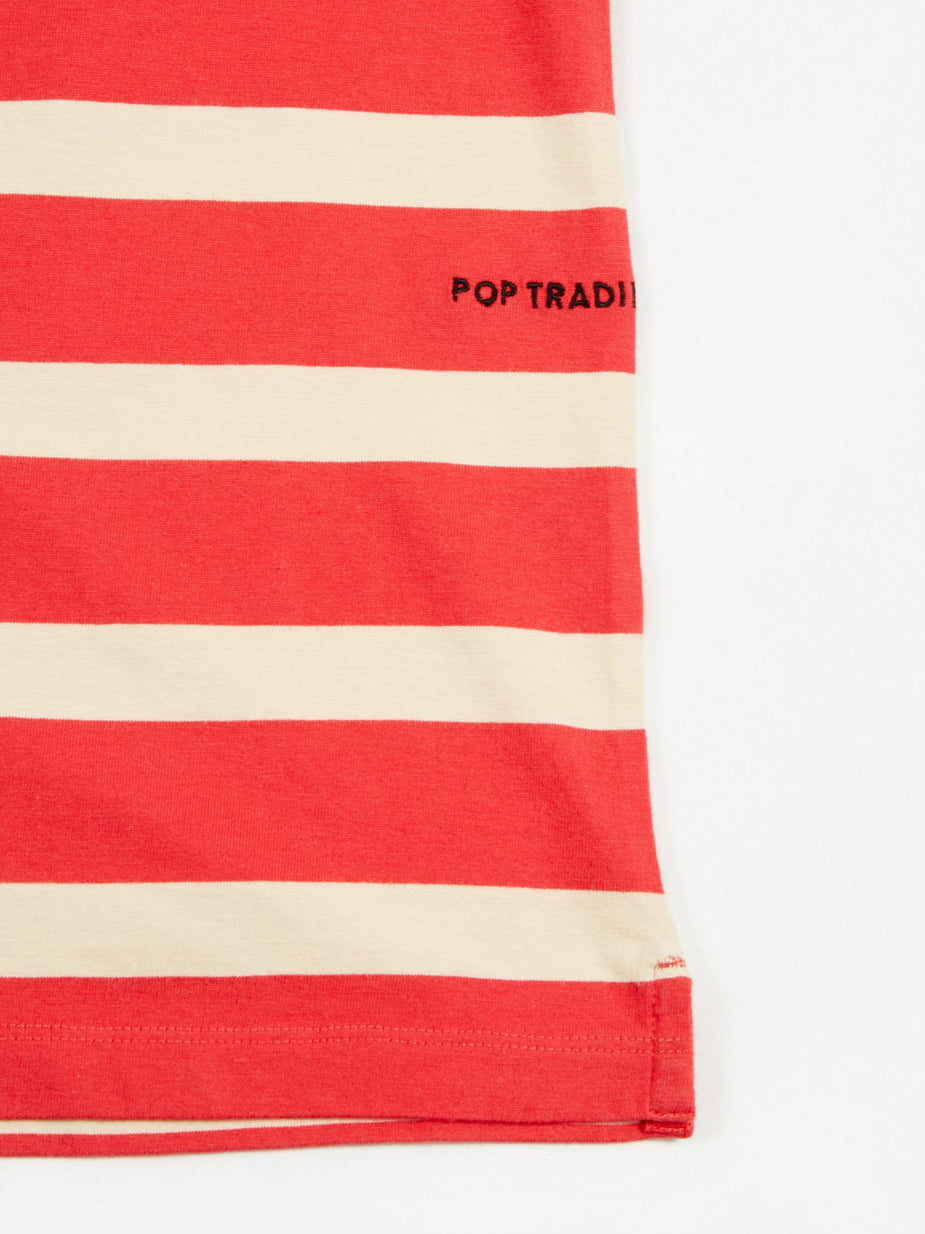 Pop Trading Company Pop Trading Company Big Stripe T-Shirt - Coral/Off White - White
